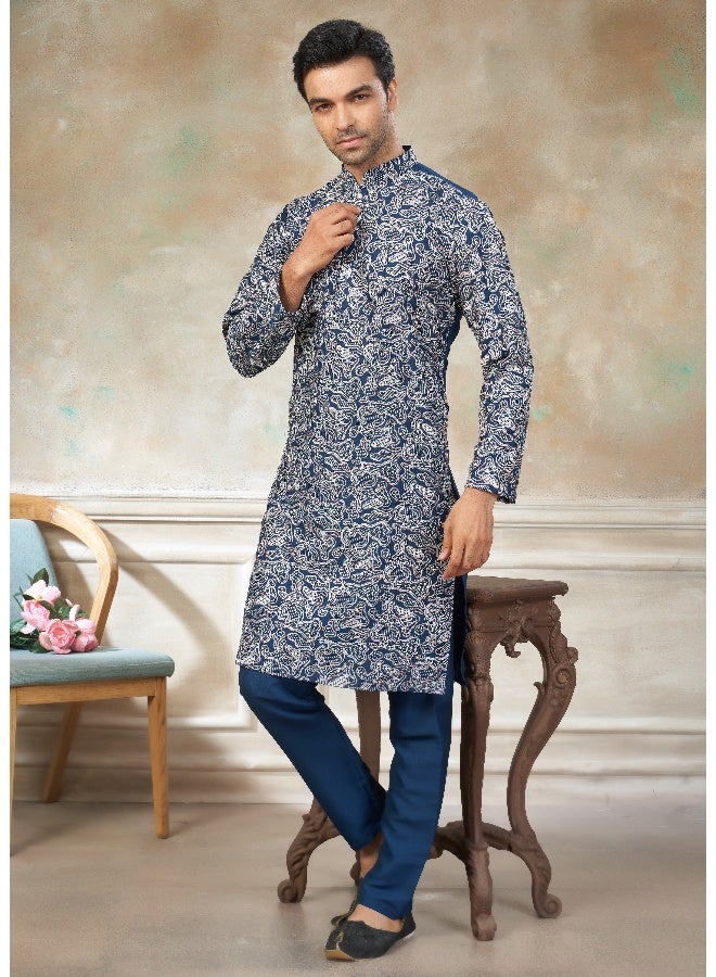 OUTLUK Teal Blue Embroidered Kurta for Men - Image 1